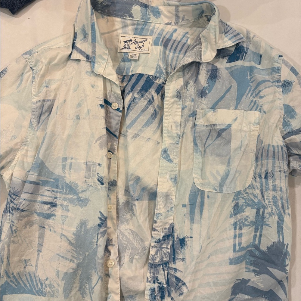 Men's Blue Tropical Print Shirt